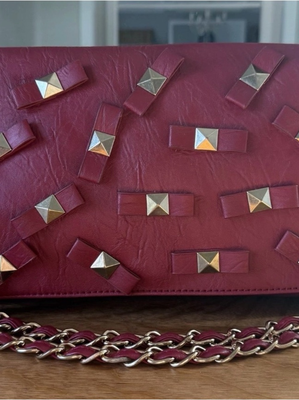 Imoshion Gold Studded Red Crossbody Bag Retro Y2K 80’s 90’s 12.5”Wx8.5”Hx4”D